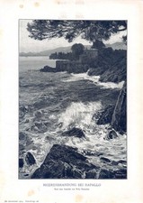 Meeresbrandung bei Rapallo - Willy Hamacher - 1904 - Histor. Kunstdruck ~21x30cm