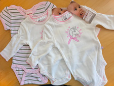 3 Baby Bodys  Gr. 62 68  weiß / rosa  Glitzer  Kurzarm Langarm Baumwolle  -  NEU
