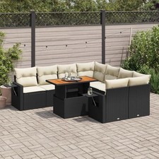 9-tlg. Garten-Sofagarnitur mit Kissen Schwarz Poly Rattan mit /ohne Stauraum DE