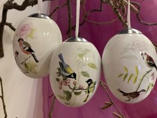 3er Set Ostereier Osterschmuck Ei Keramik Spatz Fink Meise Vögel Deko Ostern
