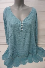 Damen Bluse Oberteil Tunika Gr. 44-46-48-50-52 ,Blau ,Spitze ,kurzärmel 