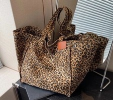 CANVAS TOTE BAG LEOPARD ÜBERGROSSE UMHÄNGE TASCHE WEEKENDER 60*34*19 BIG BEUTEL