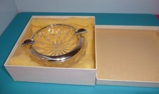  Kristall Glas Aschenbecher mit 925 Sterling Silber Montur + 2 Ablagen  TOP