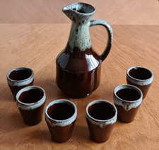 7tlg altes Likörset aus Keramik braun-grau