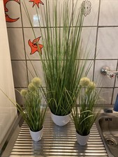 3 Künstliche Pflanzen Tischdeko Immergrün Gräser Inkl.topf Herbst Deko Farn
