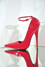 High Heel Extrem,Stiletto,rot,Lackleder,Fesselriemchen,Italy,Gr.44,H:16,5 cm