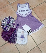 lila Cheerleader -Kostüm, Mädchen, 6teilig, Gr.140, Kleid+Strümpfe+4xPompom