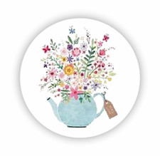 Sticker Flowers Blue Teapot