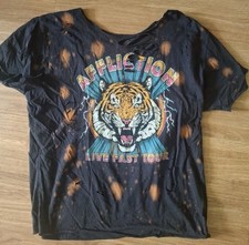 Süßes Shirt v. AFFLLICTION, XL, schwarz mit Tigerprint, Glitzersteine,disstresed
