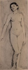 Originalradierung: Stehendes Mädchen, Lovis Corinth, Grafik, 1909, Kupferdruck