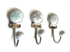 Garderobenhaken Wandhaken Stern Grau, Rosa, Hellgrün Keramik vernickelt Landhaus