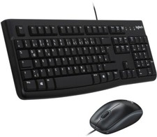 Logitech Maus und Tastatur Set MK120 Desktop QWERTZ mit Kabel PC Deutsch Schwarz