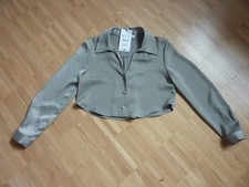 Zara kurze Bluse Satinbluse Gr. XS helle Khaki glänzend ****NEU*****
