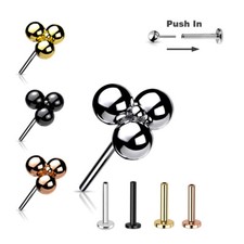 1,0mm Titan Stecksystem Labret 3er Kugel Nasen Ohr Piercing Push in Pin Gold Sil