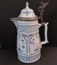 Alte Rauenstein seltene Weinkanne Zinnmontierung 29,5 cm Strohblume