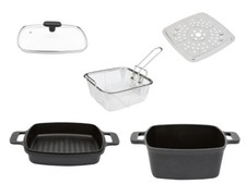 ERNESTO Aluguss Multifunktions Set Topf Bräter Grillpfanne Frittierkorb Deckel