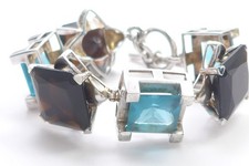 Armkette 925 SILBER Sterling silver argento Armband Blautopas argent Rauchquarz