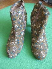 Damen Stiefeletten Stoff Blümchen bunt beige weiß blau 38 fast Neu