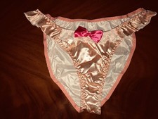 Damen Slip mit Spitze Satin Satinslip Gr.XL aprikose glänzend  neu