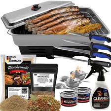 Deluxe Edelstahl Tischräucherofen Räucherofen + Fondue-Brenner & Brennpaste