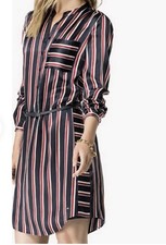 Tommy Hilfiger Seide  Mara Gürtel  Stripe Dress USA SIZE 10 Gr L  Uvp 230€