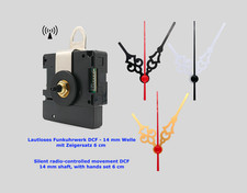 Funkuhrwerk DCF lautlos mit Zeiger-Set 6 cm schwarz weiß gold ohne ticken