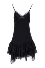 MANGO Burlesque Chiffon Spitzen Rüschen Träger Kleid Mini ZARA black – XS