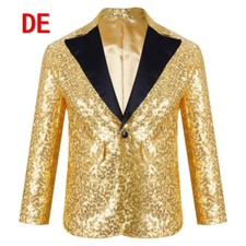 DE Jungen Pailletten Anzugjacke V-Aussschnitt Sakko Slim Fit Smoking Jacke