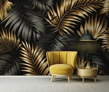 Fototapete Blätter Natur Schwarz Gold Modern VLIES TAPETE XXL + KLEISTER 489