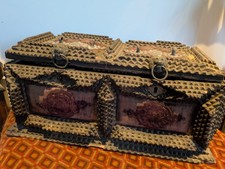 Antik Tramp Art Holz Schatulle