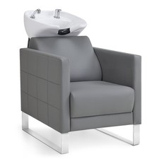 BarberPub Friseurstuhl mit Waschbecken 8611 (Grau/Kunstleder)