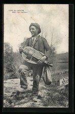 Type du Centre, alter Man mit einer Drehleier, Ansichtskarte 