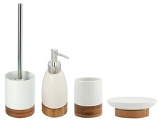 MSV Keramik WC Bürste Zahnputzbecher Seifenspender Badset Bad Bambus Tallinn
