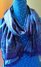 Seidenschal  100% Seide Silk- Elefant Elephant Sammler blau glänzend 50 x 180 cm