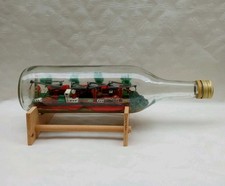 Vintage Buddelschiff Flaschenschiff  Innenhafen Stadt echte Handarbeit 30x10 cm