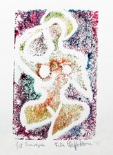 Felix Pfefferkorn *1945: Akt pointillistisch Farbmonotypie 1978 signiert Frau