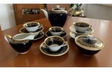 Echt Weimar Porzellan Mokkaservice Kobalt Gold 6 Per. 15 TLG Neuwertig 1. Wahl