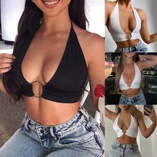 Modisches Clubwear Leopard Bandage Neckholder Crop Top Bralet mit Ring