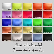 Gummikordel 3mm 25 Farben Rundkordel Rundgummi Meterware elastisch Polyester