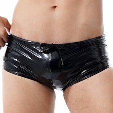 Sexy Herren Wetlook Boxershorts Lackleder Unterhose Slip mit Kordelzug Swimwear