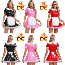 DE Damen Lack Leder Maid Kleid
