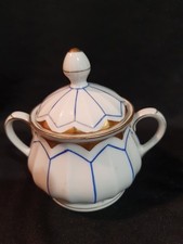 Prächtige Jugendstil  Zuckerdose  blauer Streifen Gold BL Thüringen um 1900