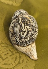Kleines Muschel-Horn aus Nepal, Conch, Shangka mit Weißer Tara, Meisterarbeit!
