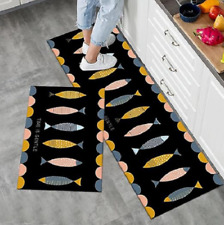 Stilvolles Fischdesign - 2-teilig, Mikrofaser, maschinenwaschbar, Küchenteppich Set