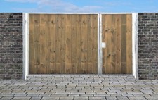 Einfahrtstor Sas Tor Verzinkt mit Pfosten & Holzfüllung 2 flügelig