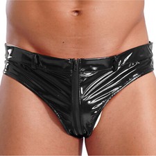 DE Glänzend Unterhosen Herren Lack Leder Slip Höschen mit Reißverschluss Club