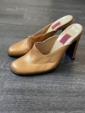 Tolle Vintage High Heel Mules Pantoletten, Leder, Gold, Gr. 38,5, getragen