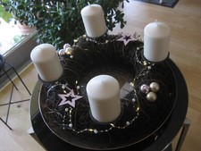 Adventskranz 37cm natur Rattan Reißig Kupferfarb.Teller 41cm kl. Lichterkette