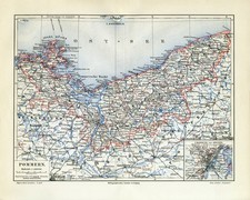 Pommern historische Landkarte Lithographie ca. 1908 antike Karte Geographie