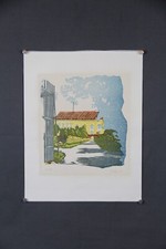 Dachauer Maler Huss Hofgarten Schloss Dachau Sommer Linolschnitt signiert